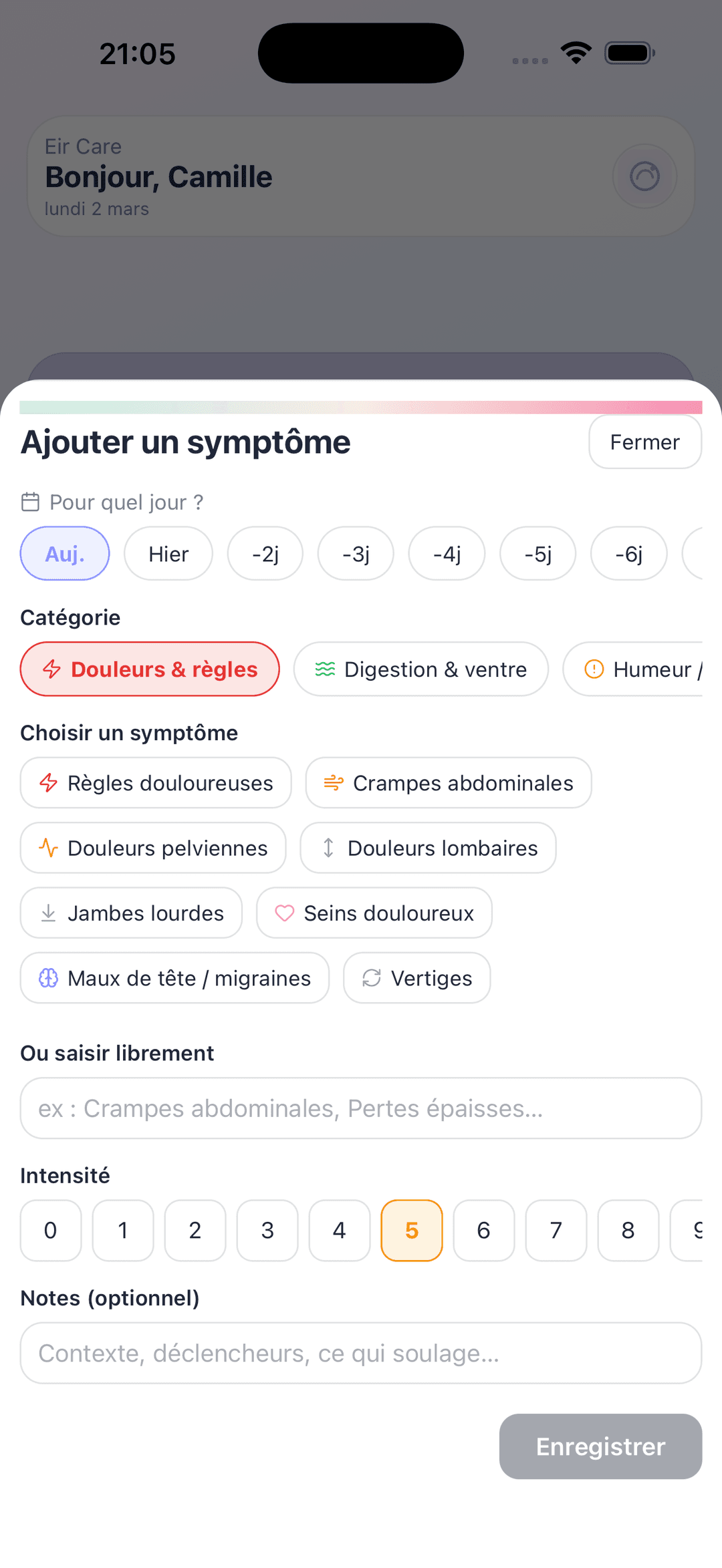 Journal des symptômes